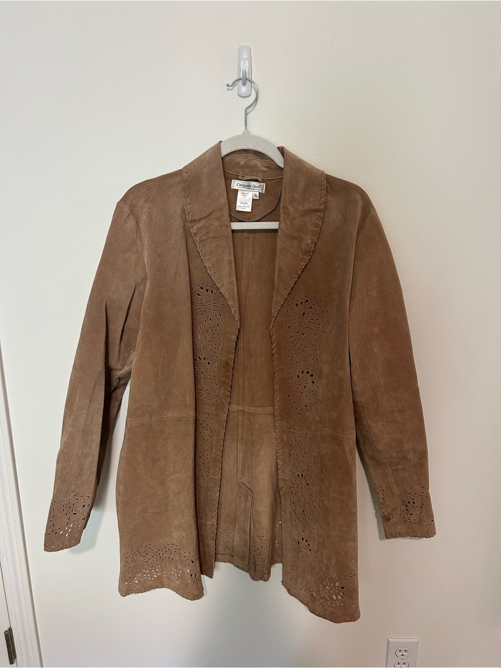 Vintage Coldwater Creek Laser Cut Tan Leather Jacket/Duster Large